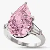 Anel de zircônia rosa diamante atmosfera europeia e americana cristal rosa sintético gota formato pera anel de noivado r5234