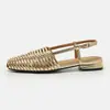 Sandalias tejidas hechas a mano vintage con tacón cuadrado y diseño de tira trasera a la moda, Zapatos de mujer estilo romano de verano S219-1
