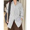 Nova Moda Coreana de Início de Primavera Estilo Ins Camisa Listrada Fresca Silhueta Solta Top Casual Slim para Mulheres