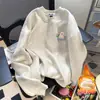 Moletom com Gola Redonda e Estampa Americana para Outono/Inverno 2025, Jaqueta Grossa com Forro de Lã, Top Casual Tendência de Marca para Homens