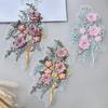 Parche de Tela Bordado de Flores Estéreo Colorido Fondo de Malla Lentejuelas Artesanía Flor Decorativa Ropa Accesorios de Boda DIY