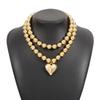 N11744 Personalidad europea y americana exagerada estilo cibernético multicapa cuentas redondas apiladas collar temperamento CCB colgante de corazón cadena para el cuello