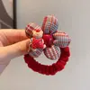 Goma para el pelo de flores a cuadros rojos para niños, Diadema de otoño e invierno, Lindo accesorio para el pelo de dibujos animados para niñas