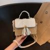 Bolso de Playa con Borlas Vacaciones Junto al Mar Bolso de Mano de Paja Calle Cuerda de Algodón Correa de Hombro Bolso Cruzado Casual Moderno Bolso Cuadrado Pequeño