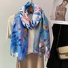 Lenço Xale Estilo Étnico Seda Prata Inlay Viagem Praia Proteção Solar Vento Elegante Versátil Feminino