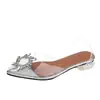 Adelgazantes Verano Nuevo Estilo Tacón Fino Versátiles Punta Cerrada Tacón de Cristal Modernos Tacón Bajo Pedrería Transparente Zapatos de Mujer Sandalias de Mujer Verano