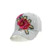 Gorra de Verano para Mujer, Gorra de Béisbol con Malla Bordada con Diamante, Flor Tridimensional, Estilo Étnico, Sombrero para el Sol, Gorra Protectora Solar para Exteriores