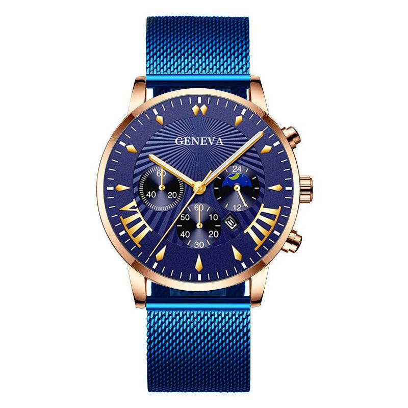 蓝色网带玫金壳蓝面金色刻度