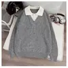 Suéter de punto retro de bloques de color mezclado para otoño/invierno 2026, unisex, moderno, de ajuste holgado, jersey casual