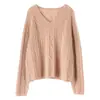 Suéter de Punto con Cuello en V 100% Cachemir Puro para Mujer, Tejido Grueso Casual Holgado Estilo Europeo y Americano para Mujer