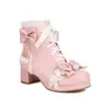 48 Zapatos de Tacón Medio Mariposa Dulce con Encaje de Hoja de Loto Botas Martin Gruesas Dulces Zapatos Padre-Hijo Botas 30 Botines Cortos Lolita Mujer