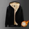 Chaqueta con cremallera para hombre, manga larga, invierno, ropa de hombre, lana de cordero, engrosada, negra, versátil, nuevo cárdigan con capucha para adolescentes