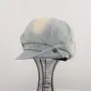 Enviado desde China, gorra de mezclilla de ala ancha estilo newsboy con botones deshilachados degradados de alta gama coreana, gorra octagonal tipo pico de pato para otoño, moderna