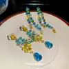 Aretes de Aguja Plateada con Diamantes en Formas Redonda, Gota y Cuadrada, Aretes de Borla, Aretes Frescos Estilo Dopamina, Aretes de Lujo Ligero de Alta Gama