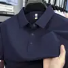 Polo de Seda Hielo de Manga Corta para Hombre Estilo Nuevo Camiseta Casual de Negocios para Hombre con Cuello y Polo Transpirable de Nailon
