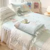 Colcha de verão espessada de látex de seda gelada, saia de cama de quatro peças, lavável à máquina, ar condicionado, conjunto de três peças