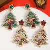 Pendientes de Navidad transfronterizos europeos y americanos, pendientes clásicos de árbol de Navidad con cuentas de metal, pendientes de moda de reno y lazo con pedrería