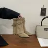 Botas de Salto Grosso de Cano Médio com Pernas Largas Estilo Cowboy Ocidental para Mulheres 2026 Outono/Inverno Nova Moda Tendência Botas de Cano Médio Versáteis Botas Martin