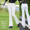 Pantalones Largos de Golf Estilo Coreano para Mujer, Cintura Alta, Acampanados, Abertura Lateral, Ribete de Encaje, Elásticos, Adelgazantes, Pantalones Largos para Mujer, Top para Mujer