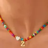 Collar de Cuentas de Color Cruzado 26 Letras Bohemio Corazón Cadena para Clavícula Sensación de Alta Gama Collar para Mujer Venta al por Mayor
