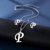Conjunto de collar y pendientes con 26 letras en inglés, cadena de clavícula de acero inoxidable brillante que conserva el color, de estilo europeo y americano.