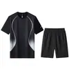 Conjunto Esportivo Masculino Verão Camiseta Manga Curta Shorts para Corrida Basquete Calças Meio Comprimento Roupas Casuais de Secagem Rápida Roupas Fitness