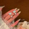 Brincos Borboleta Azul Gelo de Primavera Femininos 2024 Novidades Explosivas Brincos de Pérola de Alto Padrão Brincos Elegantes Femininos