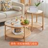 Mesa de centro redonda para apartamento pequeño, mesa de té pequeña de ratán japonés de vidrio para sala de estar, mesa auxiliar de sofá simple de madera maciza combinada