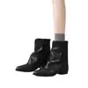 Botines de Tacón Grueso Apilado Estilo Western Motociclista Botas Martin Puntiagudos Mujer Retro 2026 Otoño/Invierno Nuevos Plisados