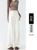 Pantalones casuales rectos de lana y acetato con forro de felpa gris para mujer, versión estrecha, buena caída, tiro alto, estilo nuevo, adelgazantes, versátiles, pantalones de pierna ancha