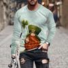 Nova Camiseta Masculina de Manga Longa com Estampa 3D de Trevo de Quatro Folhas Solta para Homens e Mulheres Primavera e Outono Casual Camiseta 3D Manga Longa Gola Redonda Top