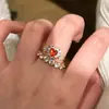 Anillo de Lujo Ligero Sailor Moon con Forma de Corazón y Piedras Preciosas, Joyería de Anillo Versátil Exquisita y de Moda con Siete Perlas