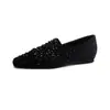 Weiwei Girl 915-1 Mocasines de Terciopelo con Pedrería Francesa para Mujer Suela Plana Altura Oculta Zapatos Individuales Slip-on Zapatos para Conducir