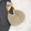 Bolso de Mano con Cuentas de Madera, Bolso Estilo Primavera de Piel Sintética de Conejo, Bolso de Hombro, Bolso Peludo de Moda y Versátil