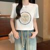Nueva Camiseta de Manga Corta con Estampado de Letras Chinas para Mujer 2025 Verano Nuevo Elegante Look Slim Holgada Top Bordado Pesado