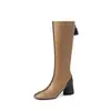 Botas largas superelásticas para mujer, botas ajustadas, nuevo estilo otoño/invierno, punta redonda, cierre trasero, tacones altos gruesos, botas de mujer, no hasta la rodilla, talla 40