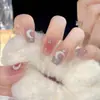 Uñas Portátiles Hechas a Mano al por Mayor Xiaohongshu Douyin Más Vendidas Corazón de Mariposa con Diamantes Uñas Portátiles de Arte para Uñas de Alta Gama 24 Piezas
