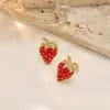 Brincos de Tarraxa Coloridos de Esmalte Morango em Aço Inoxidável 304, Brincos Elegantes com um Toque Simples e de Alto Padrão, Joias para Atacado