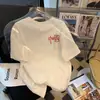 Camiseta de Hombre Moda Juvenil Blanca Pura Cuello Redondo Superior con Estampado Versátil Casual Retro Estilo a Juego para Pareja