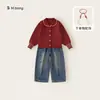 Youbao Huzhou Zhili Roupa Infantil Malha Suéter Cardigan para Criança Grande Jeans de Perna Reta Conjunto de Duas Peças Conjunto de Menina