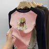Nueva Camiseta de Manga Larga con Retazos para Niñas Otoño e Invierno Versátil De Rong Base Cepillada para Niños Cuello Redondo Ropa Interior