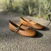 1668-02 Zapatos Mary Jane Cuadrados de Cuero Tejido de Alta Gama Personalizados Estilo Europeo para Mujer, Zapatos de Mujer de Correa Única con Tacón Bajo