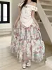 Nueva Falda de Malla para Pastel Estilo Francés, Suave y Dulce, con Estampado Floral, Patchwork Intrincado, Efecto Adelgazante y Falda Larga Abullonada para Figuras Pequeñas