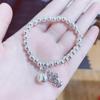 Pulsera de cuentas redondas de imitación de plata de aleación con colgante de ábaco de hojas de larga duración, hecha a mano para mujer, venta en vivo, pequeños fabricantes de joyas en stock