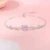 Pulseira original de gato brilhante para mulheres, prata pura, pulseira de zircônia rosa em formato de coração, estilo coreano, joias frescas e fofas