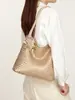 Bolso de Mano Tejido a Mano Color Dorado Champagne en el Mismo Estilo que el Original, Bolso de Hombro Grande de Capacidad Estilo Casual, Bolso Cubo de Moda para el Trabajo