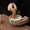 Tigela de Matcha Pétala Cerâmica Torneada em Forno Suporte para Batedor de Chá Conjunto Criativo de Sorvete e Chá Acessórios Ferramentas de Chá da Dinastia Song Suporte para Pincel de Chá