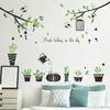 Novo LD94015 galhos de plantas verdes frescas em vaso Quarto de pássaro sala de estar decoração de parede de casa adesivos de parede autoadesivos