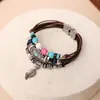 Estilo Bohemio Étnico Estilo Tribal Indio Retro Hoja Turquesa Acero Inoxidable Pulsera de Cuero Pulsera de Cuero