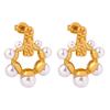 Pendientes de acero de titanio chapados en oro, estilo Hepburn, nicho, elegantes, delicados, diseño geométrico, incrustaciones de imitación de perla, pendientes de temperamento